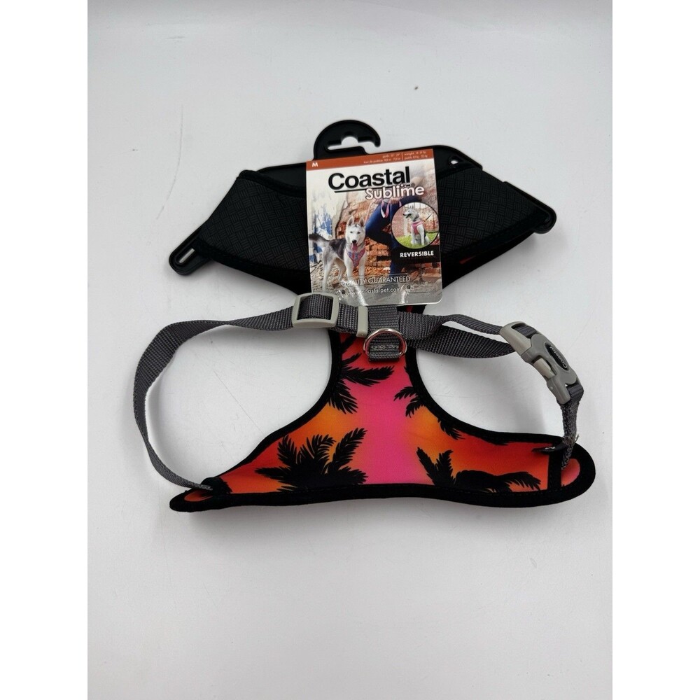 Coastal Sublime Reversible Pet Harness Size Medium Palm Tree/Black 18-29lbs